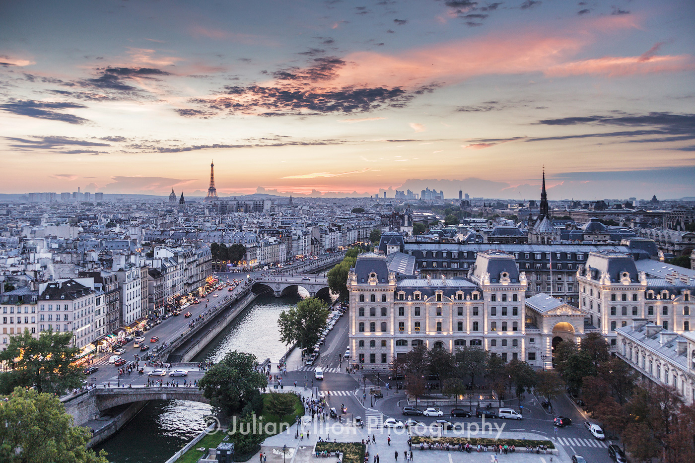 Sunset over the city of Paris