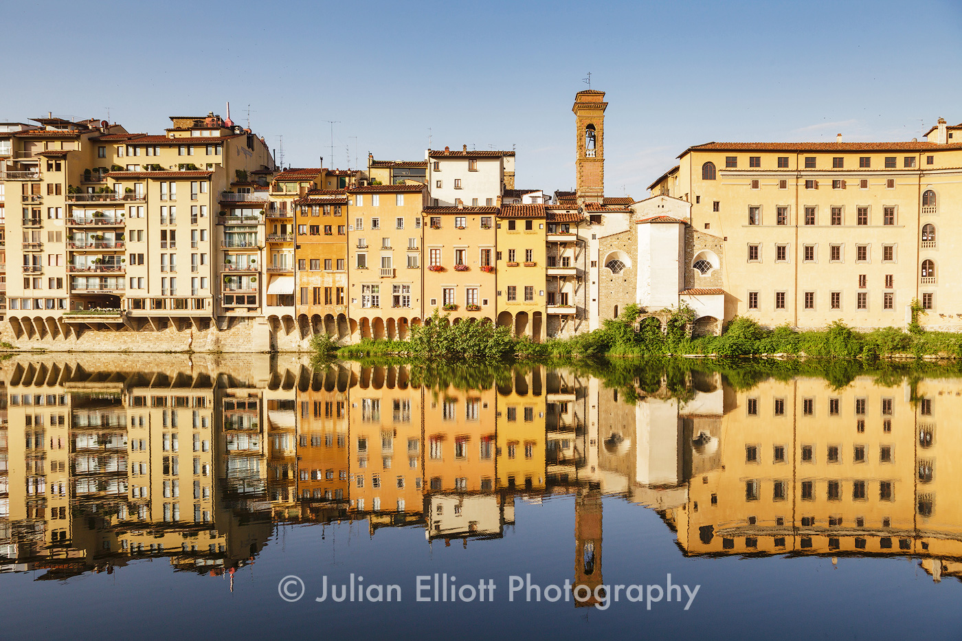 Houses by the River Arno in Florence, Italy.
