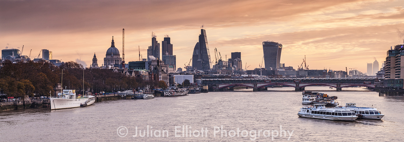 The River Thames and the City of London, England.