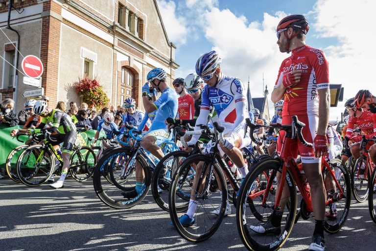 Paris to Tours cycle race 2017. Riders on the starting line.