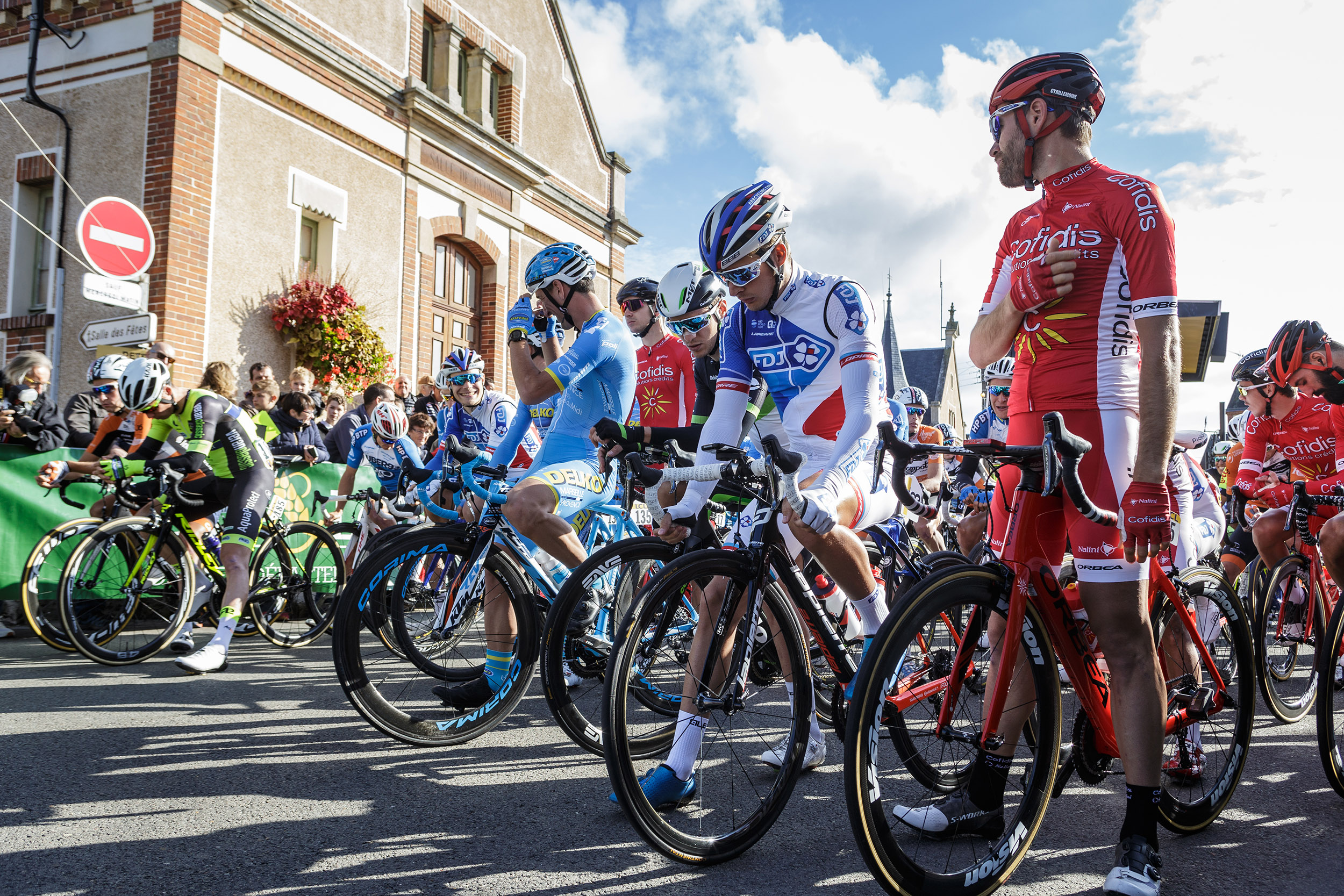 Paris Tours cycle race 2017. Riders on the starting line.