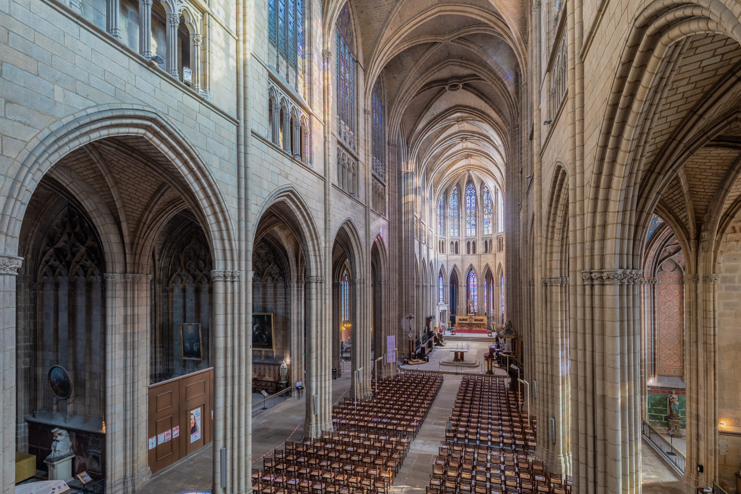 Looking down the nave of Cathedrale Saint-Etienne de Limoges in Haute-Vienne, France.