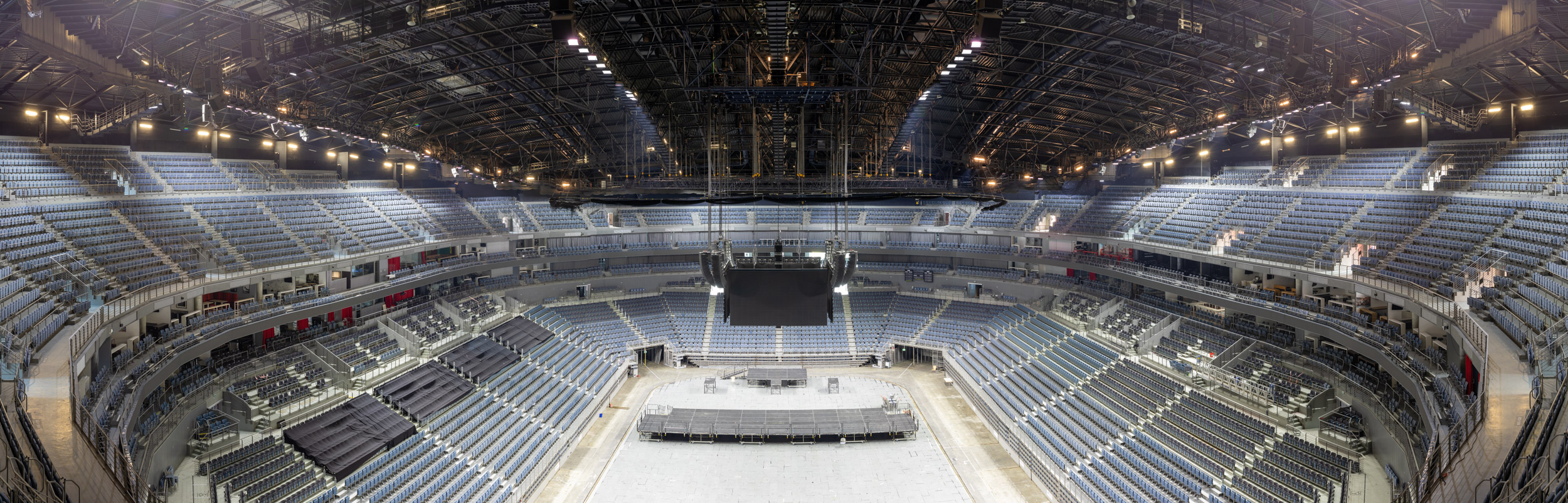 The 20,000 seat empty Lanxess Arena in Cologne, Germany.