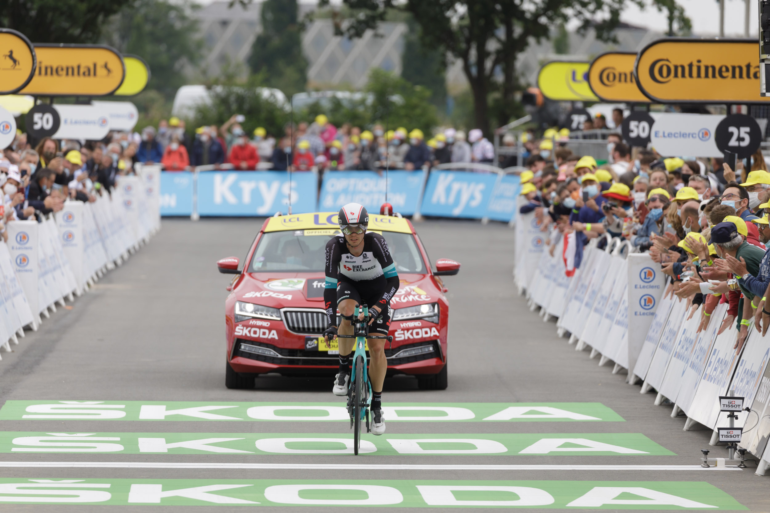 Amund Grondahl Jansen at the arrival of the stage 5 time trial of the Tour de France 2021 cycle race in Laval, France.