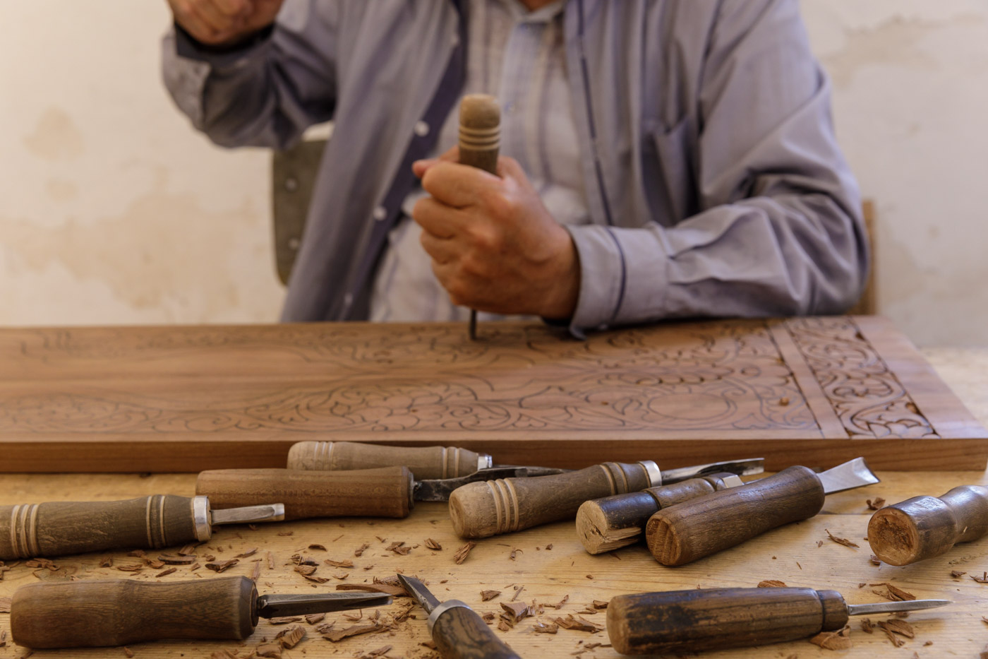 Uzbek woodworker in Khiva, Uzbekistan