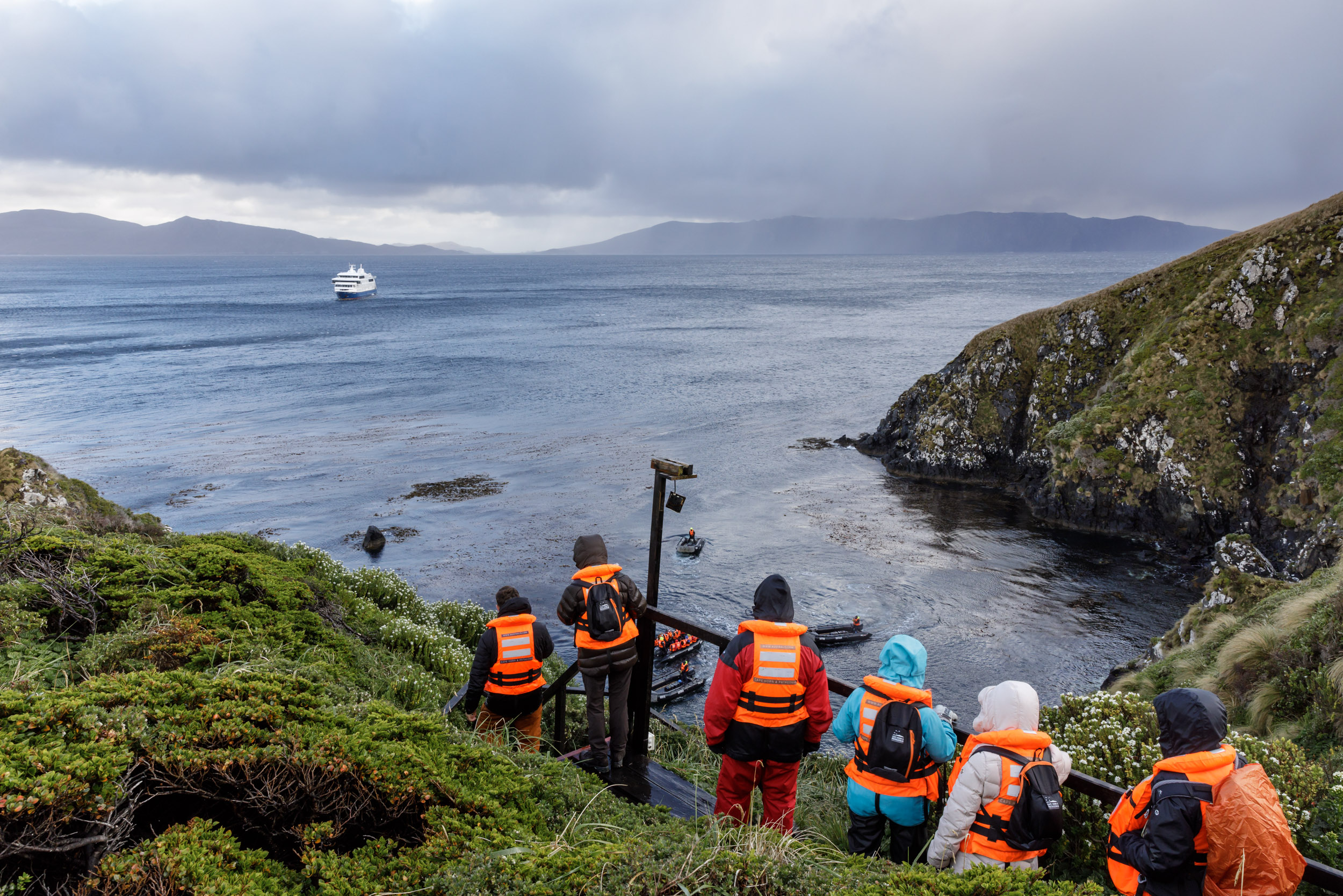 Passengers head off the Isle of Horn in Chile.