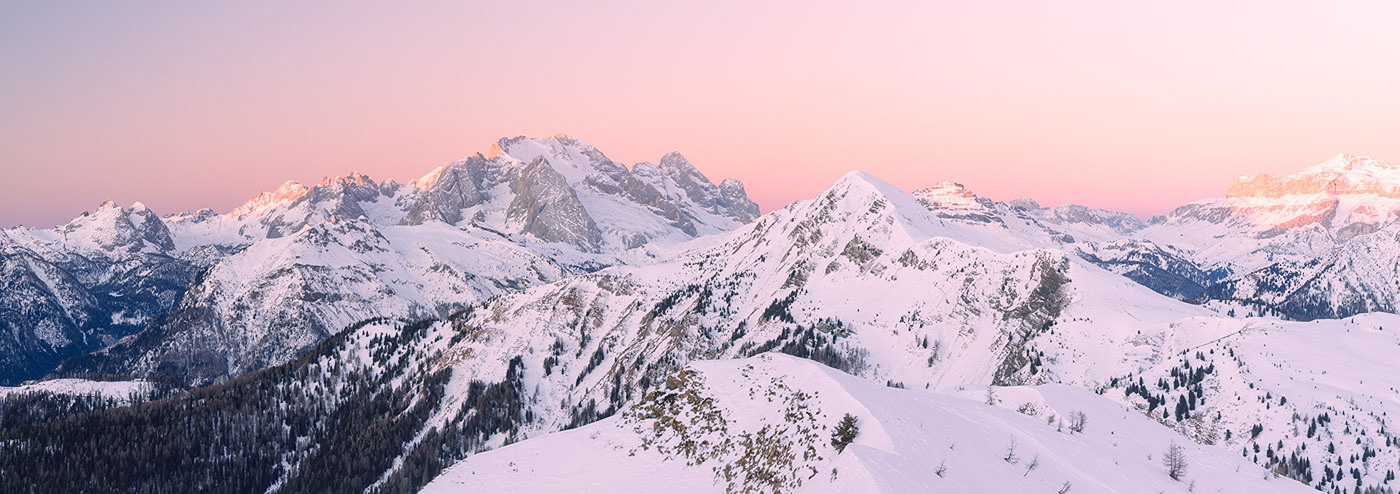 Panorama of Dolomites at sunrise