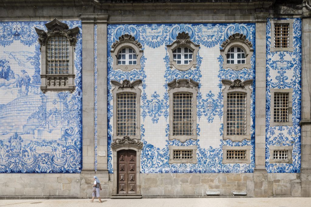 An beautifully tiled Azulejos wall in Porto, Portugal.