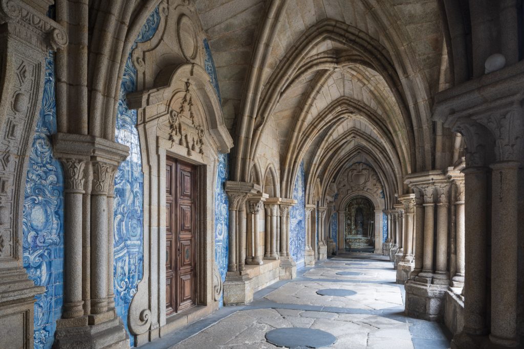 The beautifully tiled cloister of Porto cathedral, Portugal.