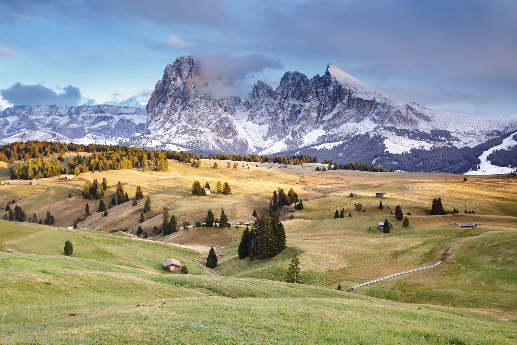 Alpe Di Siusi (Seiser Alm), Dolomites, Italy. The largest high altitude Alpine meadow in Europe, the Alpe di Siusi is in Italy’s South Tyrol.