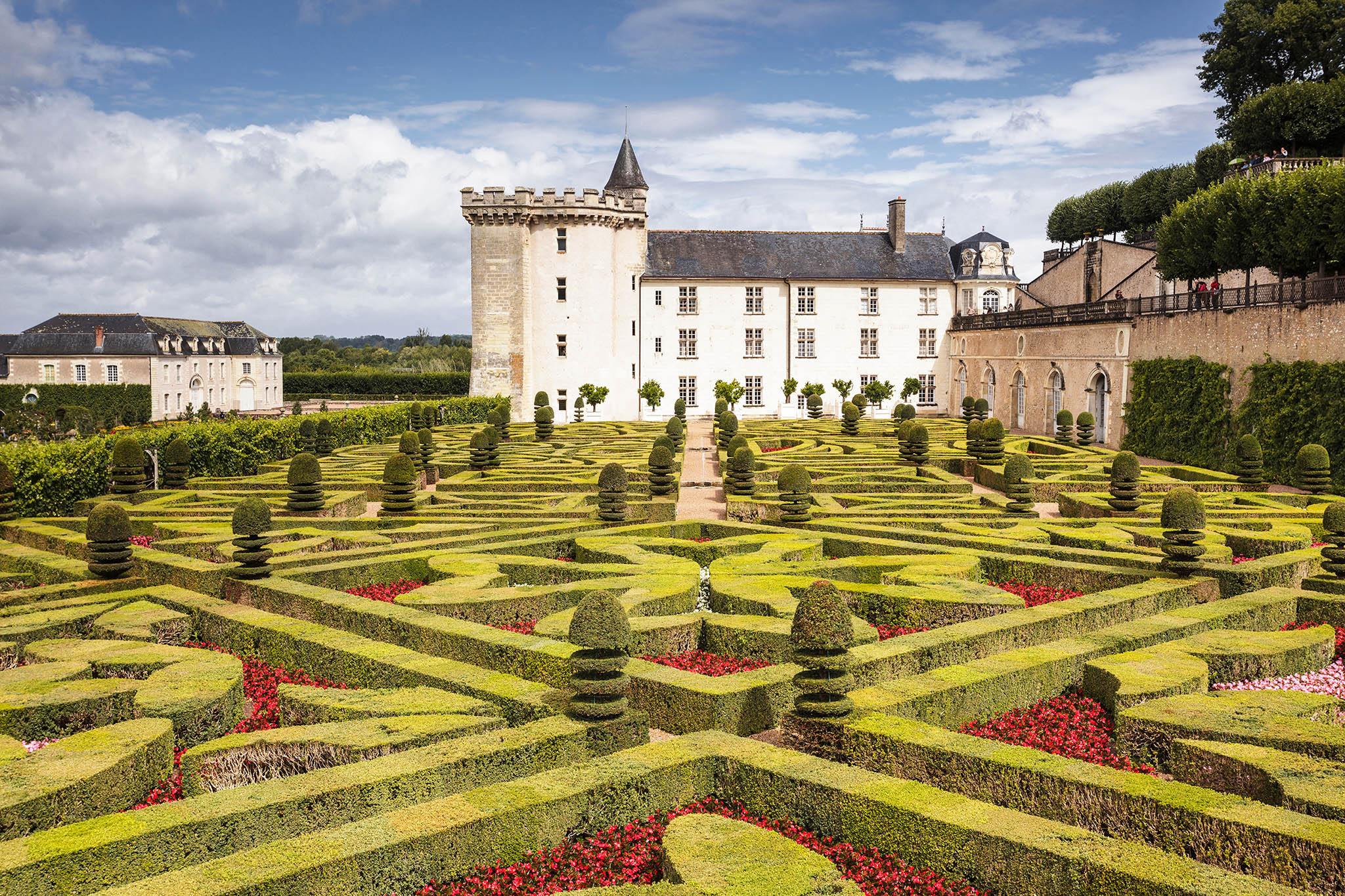 The beautiful castle and gardens at Villandry in the Loire Valley of France.