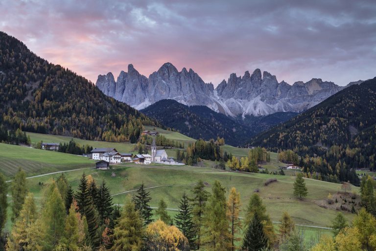 Santa Maddalena Alta and the Val di Funes in the Dolomites, Italy.