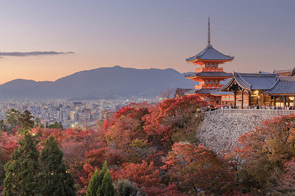 Autumn color at Kiyomizu-dera temple in Kyoto, Japan.