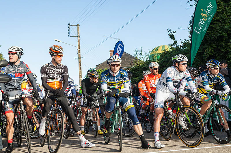 Riders at the start of the 2013 Paris Tours cycle race, Authon-du-Perche, France.