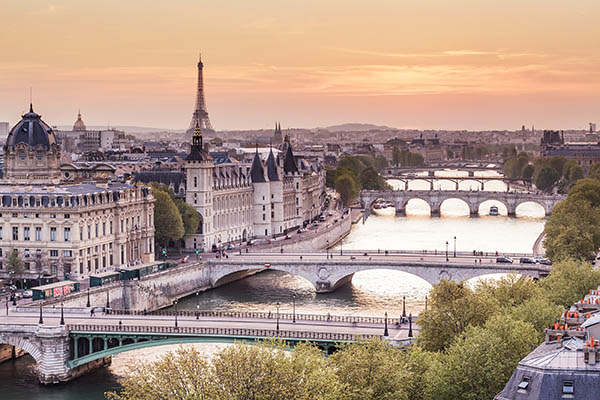 The city of Paris at sunset. It is one of the most visited cities in the World today.