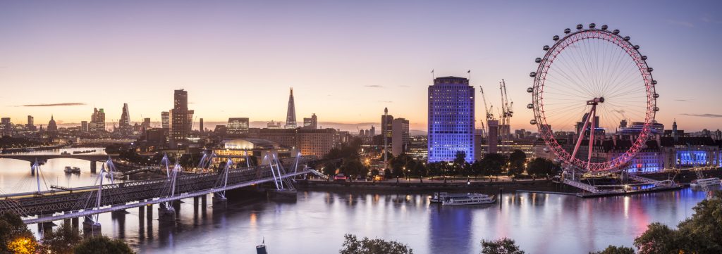 Panorama of the London skyline looking over the river Thames