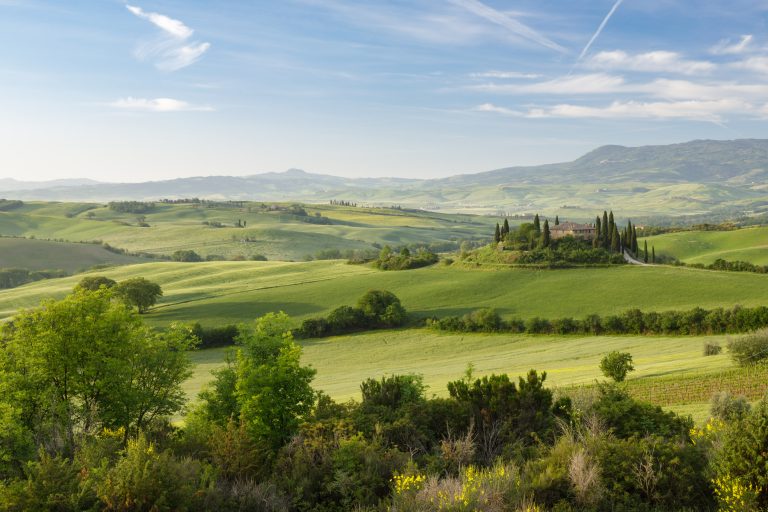 Il Belvedere and the Val d'Orcia in Tuscany, Italy. May 2022 newsletter cover.