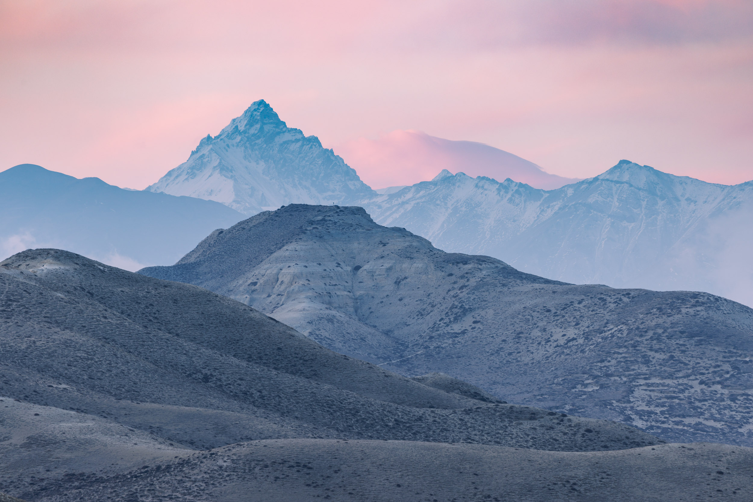 Sunrise over Anna Purna in Upper Mustang, Nepal.