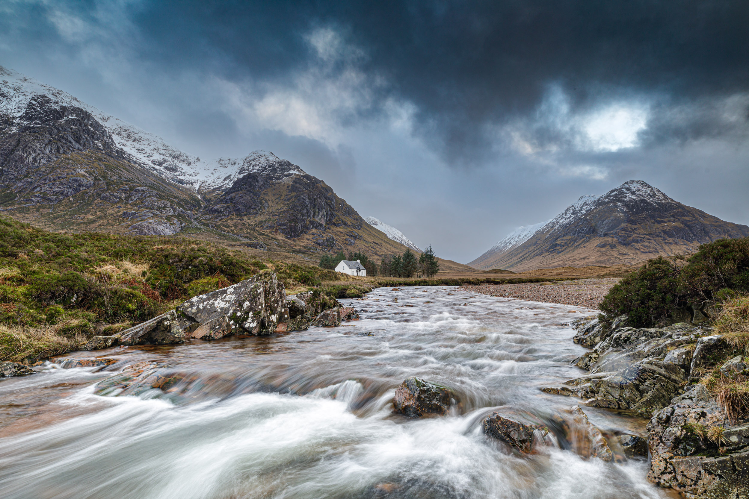 The river Coupall flowing through Rannoch Moor in the Scottish Highlands, UK.