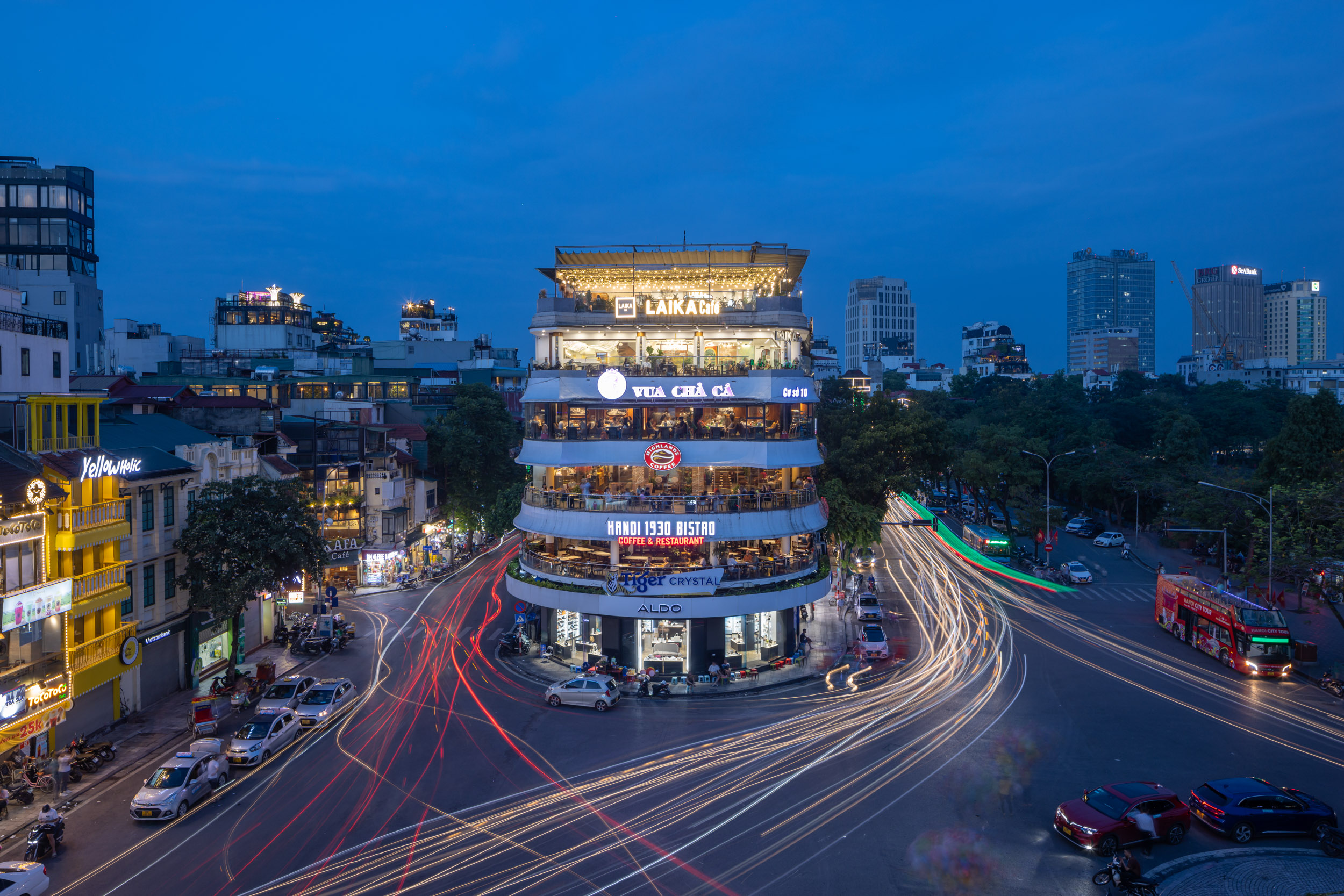 A busy street in Hanoi near to Hoan Kiem lake, Vietnam.