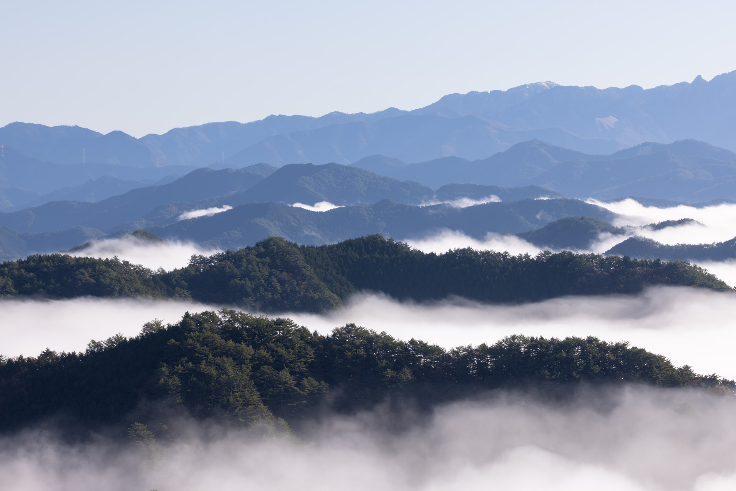 A beautiful morning mist in amongst the mountains of Wakyama in Japan.