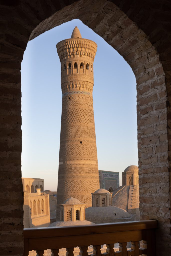 The 46m high imposing minaret of Kalyon Minar in Bukhara’s old town.