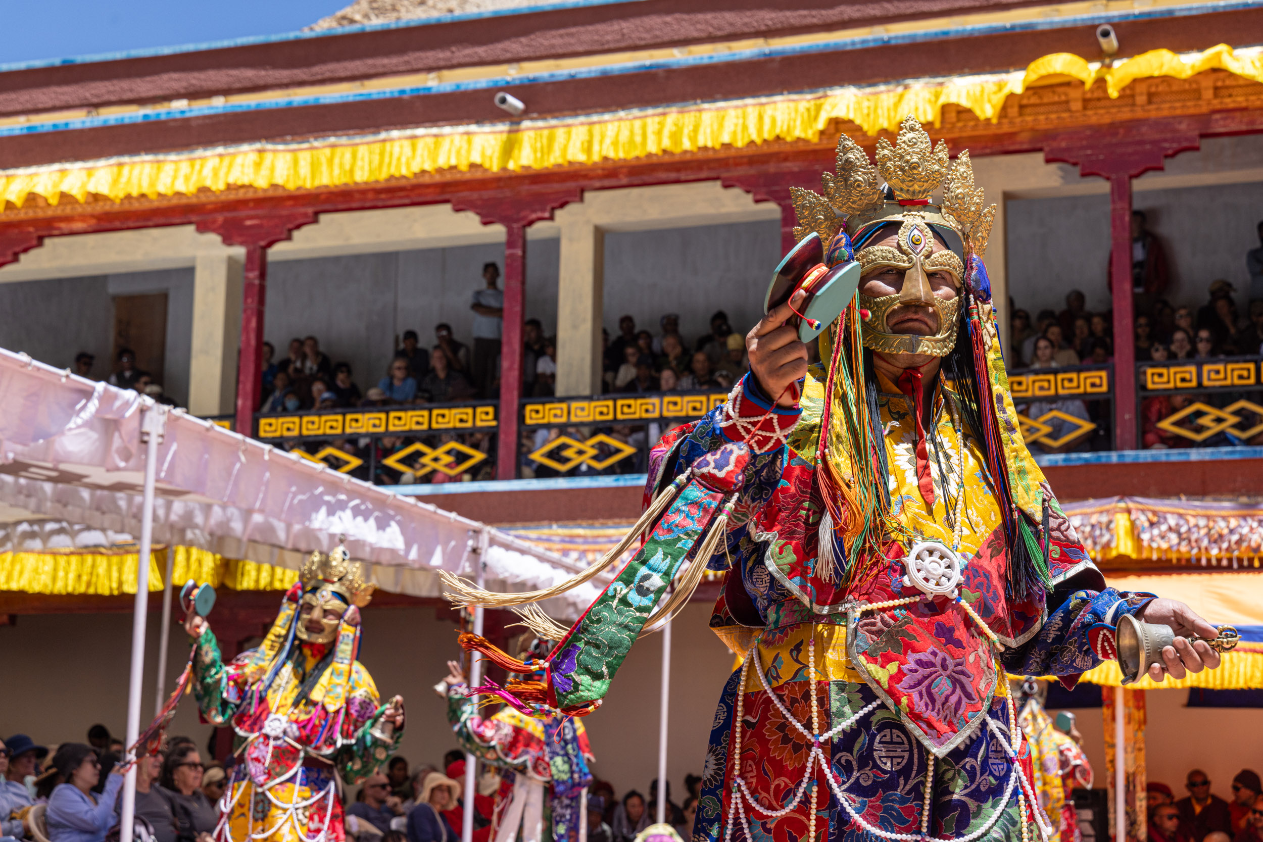 Buddhist monks at the Takthok Tsetu Festival in Ladakh, India.