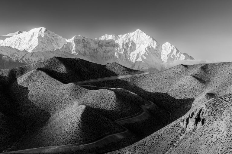 Nilgiri and the Annapurna mountain range in Nepal. Black and white photography tips cover.