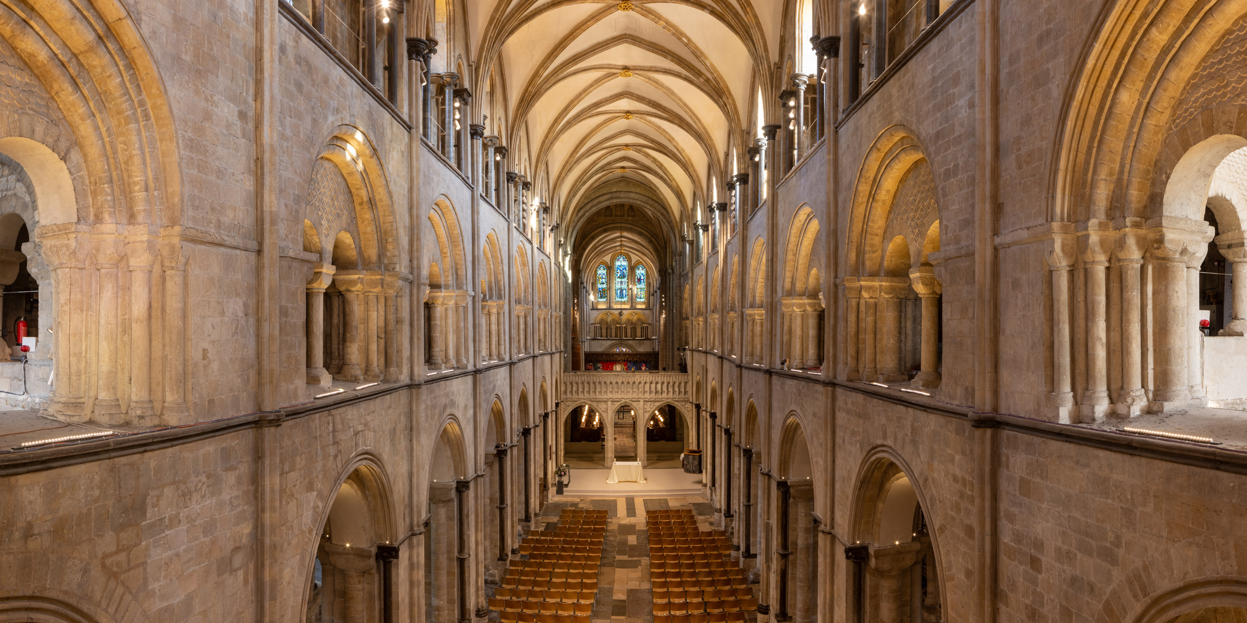 Looking down the nave of Chichester cathedral in England, UK.