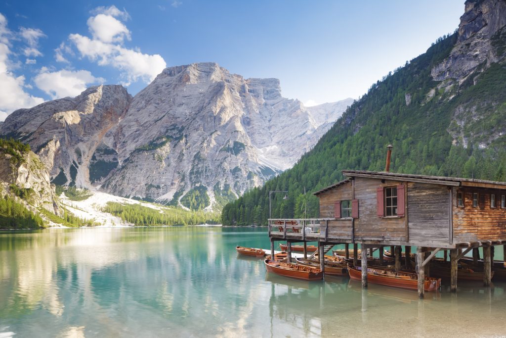 Lago di Braies in the Dolomites of Italy.