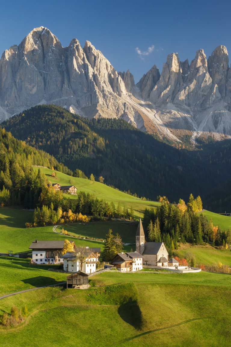 Santa Maddalena Alta and the Val di Funes in the Dolomites, Italy.