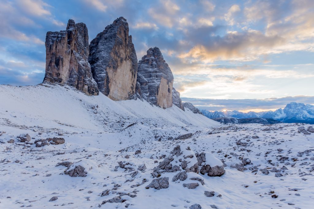 The Tre Cime di Laverado in the Dolomites.