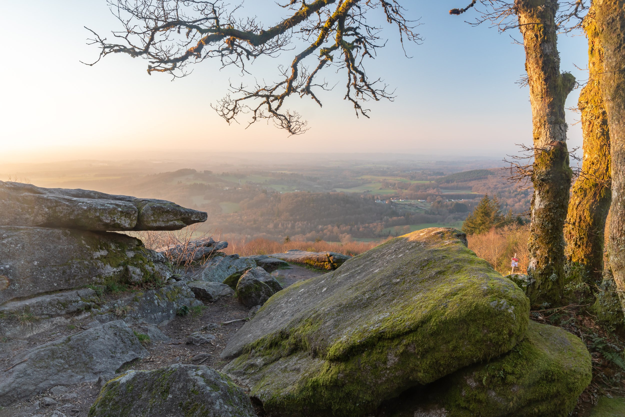 Looking over the landscape of Haute-Vienne in central France at sunrise. May 2021 newsletter cover.