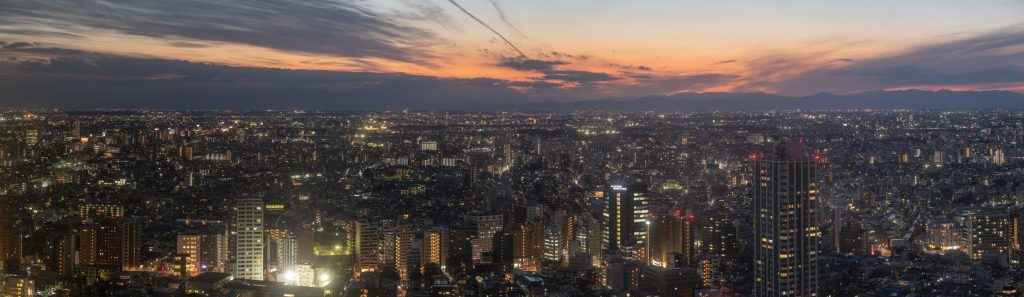Panorama of the skyline of Tokyo at night, Japan.