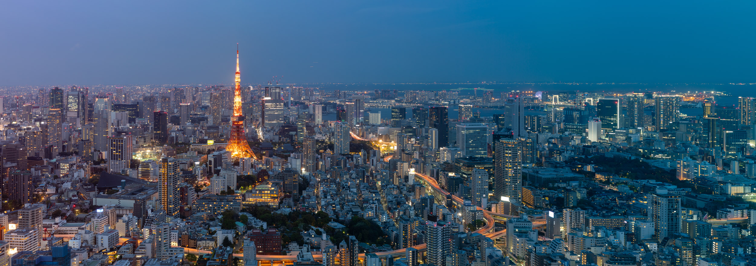 Panorama of the skyscrapers of central Tokyo and the iconic Tokyo tower, Japan's capital city.