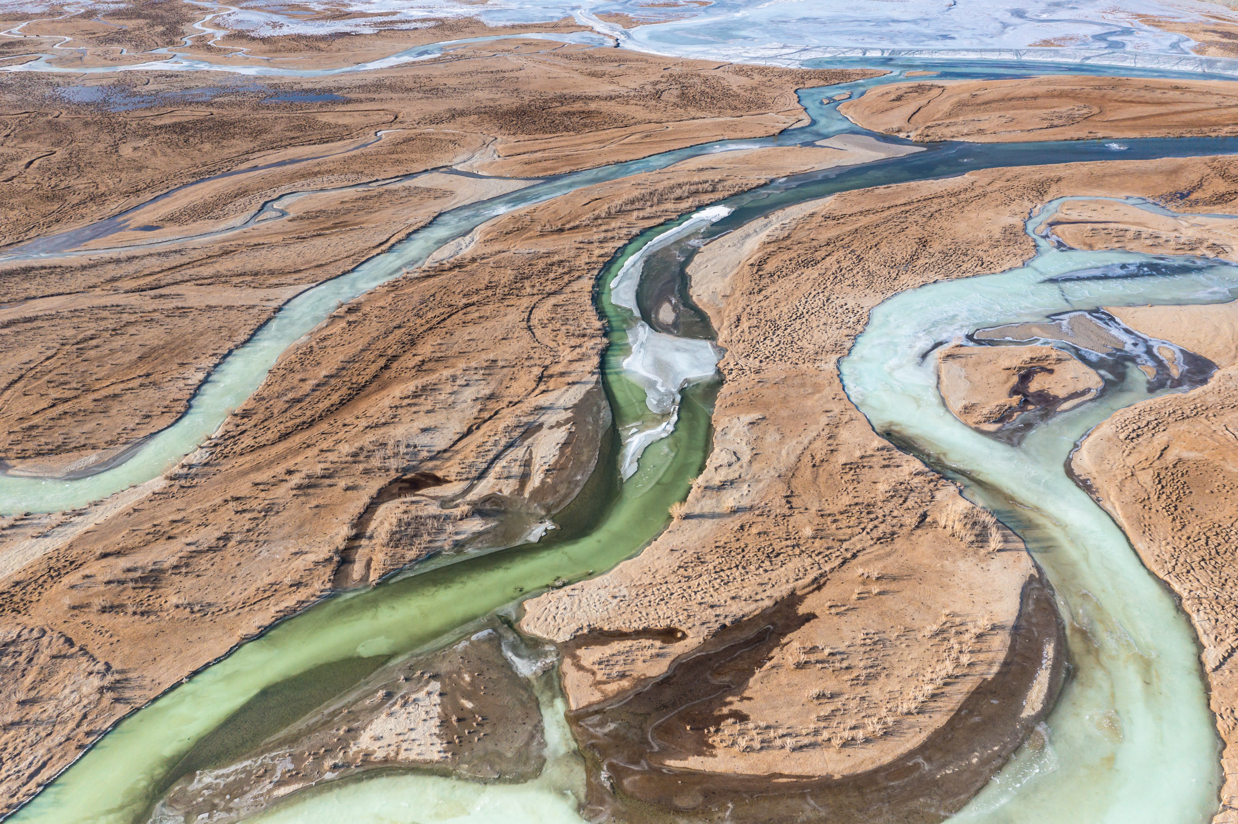 Frozen river in the Altai near to Bayan Olgii in Western Mongolia.