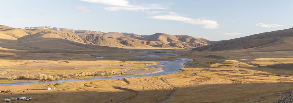 Panorama of the Orkhon Valley natural and Historical Reserve in Mongolia.