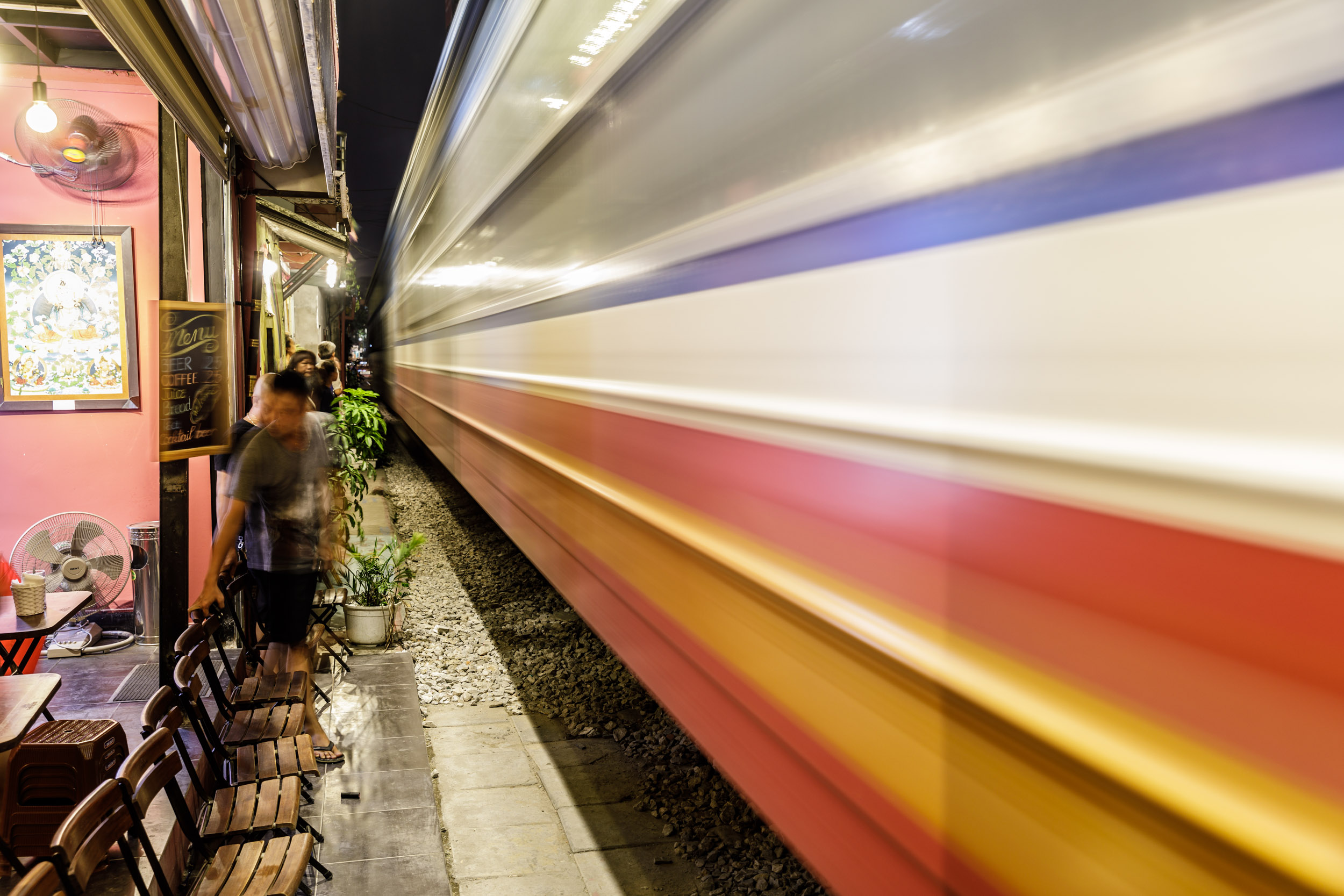 The famous train street in central Hanoi, Vietnam.