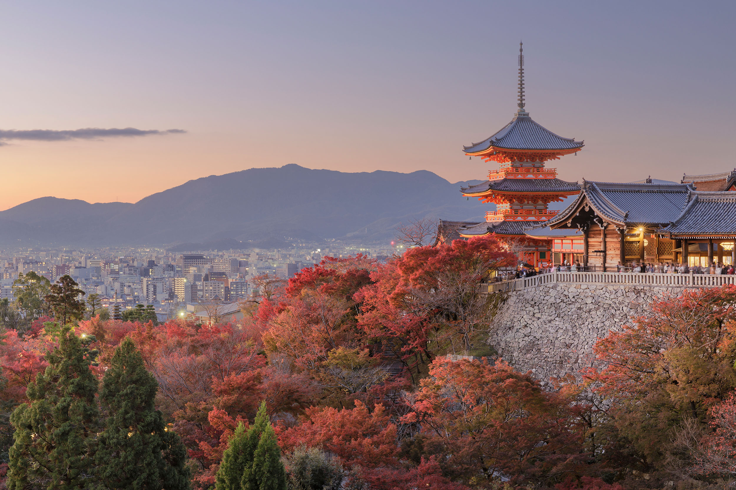 Fall colors at Kiyomizu-dera temple in Kyoto. Taken during the Japan travel photography tour in autumn.