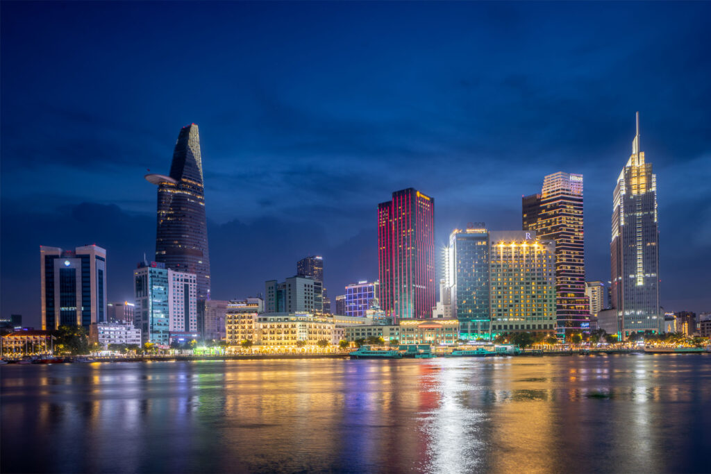 The cityscape of Ho Chi Minh city otherwise known as Saigon at dusk. Taken during Vietnam photo tour workshop.