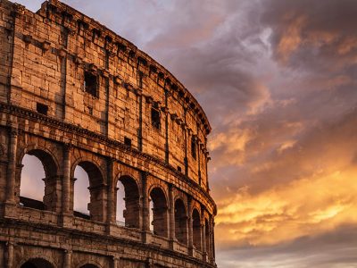 The Roman Colosseum in Rome. The arena dates from AD 80 and was the scene of many bloody battle amongst the gladiators.