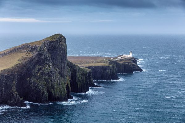 Neist Point and its lighthouse on the western coastline of the Isle of Skye.