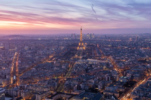 Panorama of the Eiffel Tower and the city of Paris, France.