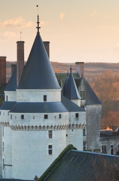 The Chateau de Langeais in the town of Langeais at sunset in the department of Indre-et-Loire in France. One to one photography workshops.