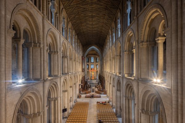 Looking down the nave of Peterborough cathedral. Print by Julian Elliott Photography.