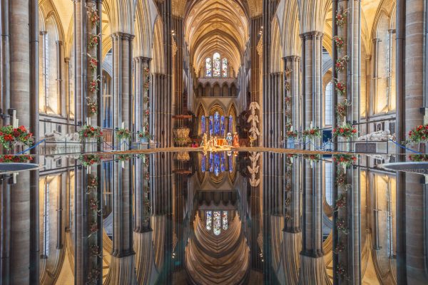 Salisbury cathedral nave in England, UK. English cathedrals cover. Print by Julian Elliott Photography.